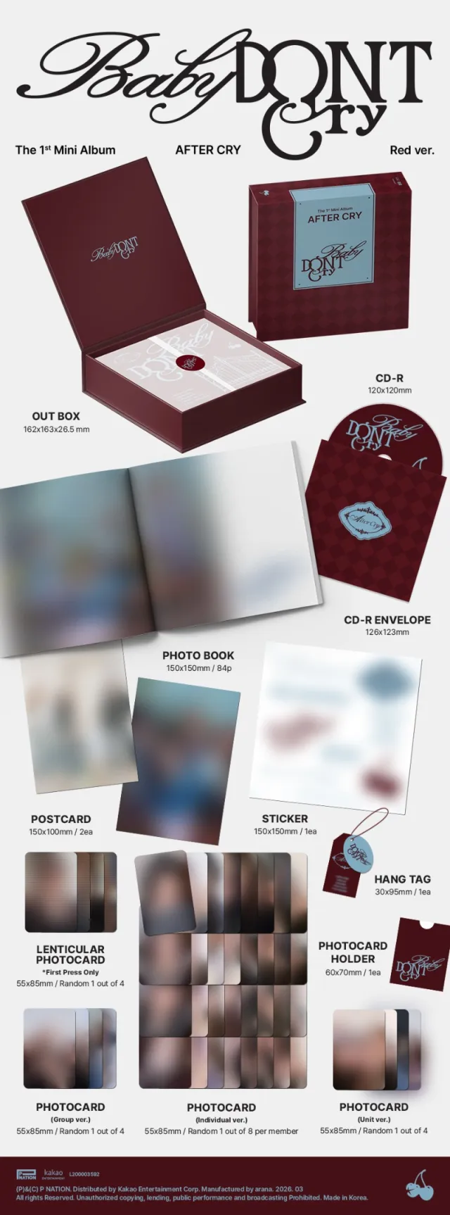 Baby DONT Cry - 1st Mini Album [AFTER CRY] (Pink Ver. / Red Ver.)