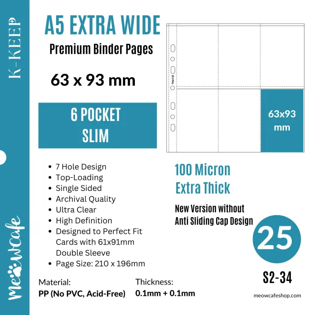Meowcafe K-KEEP A5 Extra Wide Premium [6 Pocket Pages] 25 Pages