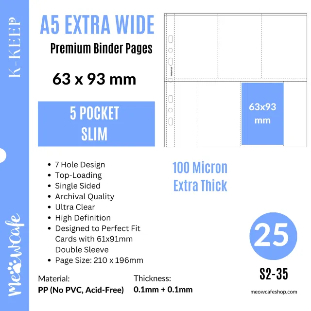 Meowcafe K-KEEP A5 Extra Wide Premium [5 Pocket Pages] 25 Pages